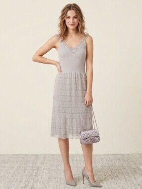 HUGO BOSS ( ITALY) Creped Sandy Grey Flutter Slip Dress